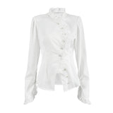 Spring 2025 New Lotus Leaf Side Long Sleeves Open-Shirt Court Style Blouse Ear Woman 68HZ