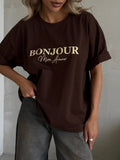 Loose Round-Neck Short-Sleeved T-Shirt Women's Summer Casual Letter Prints Lazi T-Shirt Base 68HZ