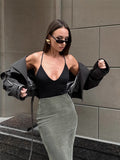 Autumn And Winter Retro Fashion Silver Fry Green Repair Height Waist-Buffed Fishtail Half-Dress Elegant Casual Dress Women's Dress 68HZ
