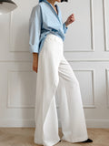 White Splicing Wind Commuting Wide-Waisted Slacks 2025 Autumn Fashion New Women's Trousers 68HZ