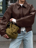 Women's 2025 New Spring And Autumn Jacket Bomber Jacket Back Ancient Money Wind Leather Jacket 68HZ