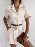 2025 Early Spring New Cotton Suit Collar High-Waisted Jump Trousers Fashion Casual Solid Women's Clothing 68HZ