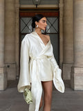 Spring Sexy Loose Banded Long-Sleeved Dress Fashion Cloves With Ribbon-Singed Dress Skirt Skirt Skirt Women's Dress 68HZ