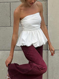 Summer New Sexy Solid Color Folding Buds Buds Fashion Embossed Vest Style Out-To-Shoulder Temperament 68HZ