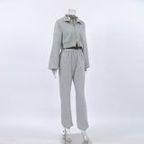2025 Autumn Fashion Long Sleeve Plus Velvet Tight Trousers Set Simple Style Sports Set 68HZ