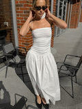 Autumn White Temperament Feel Shoulder Slings Slim Chest Low Waist Thin Dress Fashion Flower Dress 68HZ