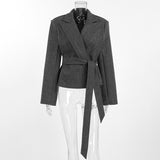 Autumn And Winter Fashion Short Blazer Women's Senior Sense Of Age Reduction Tying Waist Hair Suit Suit 68HZ