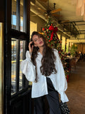 2025 New Horn Sleeve Collar Long-Sleeved Shirt Female Senior White Shirt Coat Spring Woman 68HZ