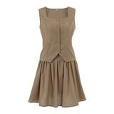 Summer New Fashion Sleeveless Vest Top Dress Two Sets Of Pure Cotton Ikaqi Women's Set 68HZ