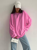 Pink Loose Elastic Round-Neck Long-Sleeved Sleeve-Head Street Style T-Shirt 2025 New Autumn Fashion Women's Top 68HZ