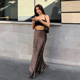 Leopard Print Sexy Bag And Hip Fishtail Skirt Drag Floor Skirt 2025 New Spring Women's Hanging Long Dress 68HZ