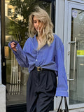 Autumn 2025 Fashion And Leisure Street Style Blue And White Stripes Loose Cardigan Shirt Senior Small Shirt 68HZ