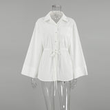 Spring And Summer Fashion Simple Design Feel White Cotton Loose Collar Tie With Niche Lady Shirt 68HZ