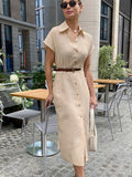 Summer New Commuter Collar Sleeveless Cotton Dress Temperament Elegant High-Waisted Long Dress Straight Skirt 68HZ