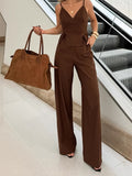 Brown Sleeveless Sling V-Neck Fork Vest Trousers Set 2025 Spring And Summer Fashion New Two-Piece Women 68HZ