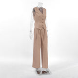 Sexy Temperament Wide Shoulder Strap V-Neck Sleeveless Vest Mid-Sleeves Wide-Footed Trousers Two-Set Autumn Casual Suit 68HZ