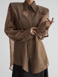 2025 Spring And Summer New Temperament Retro Perspective Yarn Loose Long-Sleeved Shirt Fashion Cardigan Woman 68HZ