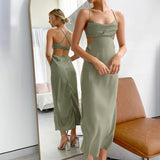 2025 Summer New Summer Solid Color Sling Dress Women's Sexy Hollow Open Back Dress 68HZ