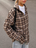2025 Spring Vintage Checker Shirt Female Long Design Feel Plaid Shirt Loose 68HZ