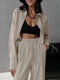 Ki-Colored Long-Sleeved Shirt Trousers Casual Cotton Set 2025 Spring New Fashion Two-Piece Women's Suit 68HZ