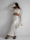 Spring And Summer Thin Knitted Netted Short Suit Dress Summer Women Two Sets Of Long-Sleeved Tops Sexy Half-Body Dress 68HZ