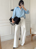 White Splicing Wind Commuting Wide-Waisted Slacks 2025 Autumn Fashion New Women's Trousers 68HZ