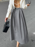 Autumn High-End Gray Commute Wearing Leisure High Waist Repair 100 Folds A Swing Skirt Fashion Skirt 68HZ