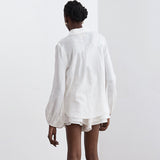 2025 Summer Cotton Women's Long-Sleeved Top Lotus Side Shorts Two Sets Of Casual Fashion White Set 68HZ