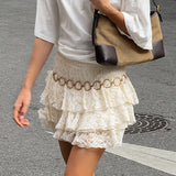 Fashion Commuting Comfortable And Lace Cake Skirt Summer Short Simple Solid Lady Half Body Skirt 68HZ
