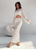 Spring And Summer Thin Knitted Netted Short Suit Dress Summer Women Two Sets Of Long-Sleeved Tops Sexy Half-Body Dress 68HZ