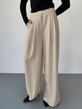 Spring And Summer Leisure Cassings With Loose High-Waist Broad-Footed Trousers Retro Fashion Pocket Suit Trousers Women 68HZ