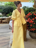 2025 New Summer Women's Suit Fashion Casual V-Neck Wrinkles With A Foam Sleeve Half-Dress 68HZ