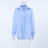Fresh Blue Autumn Niche Design Pure Cotton Languid Casual Shirt Fashion Loose Top 68HZ
