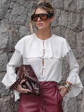 Women's Clothing In Autumn 2025 New Gentle Style French Rounded Collar Lotus Leaf Side Design Sense Long-Sleeved Shirt 68HZ
