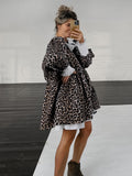Leopard V-Neck Bubble Sleeve Splicing Lotus Leaf-Side Cover Dress 2025 New Spring Fashion Woman 68HZ