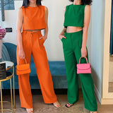 2025 Summer New Solid Sleeveless Vest Top Trousers Fashion Women's Two Sets Of Cotton Sets 68HZ