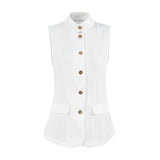 2025 With Fashion Temperament Sleeveless Vest Blouse Spring And Summer White Small Standing Collar Casual Shirt 68HZ