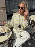 Lazy Style Retro-Collend Striped Hoodie Autumn 2025 Women's New Round Neck Loose Slim Thin Knitted Shirt 68HZ