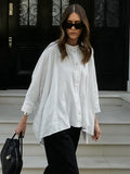 New Women's Commuting Design In Autumn 2025 Pure Cotton Open Forked Loose Cape Casual White Shirt 68HZ