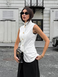 2025 With Fashion Temperament Sleeveless Vest Blouse Spring And Summer White Small Standing Collar Casual Shirt 68HZ