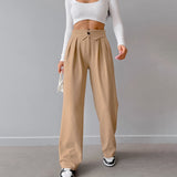 2025 Summer Women's Design Pressure Folding High-Waisted Straight Slack Women's French Commuting Suit Pants 68HZ