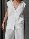 White V-Neck Cotton Sleeveless Vest Trousers Set 2025 Spring And Summer Fashion New Two-Piece Women 68HZ