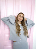 Spice Girl Horn Sleeve Knitted R-Shirt Spring And Autumn Round Collar Solid Color Long Sleeve Sweater Loose Thin Age Knitted Coat Woman 68HZ