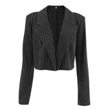 Vintage Black And White Striped Short Blazer 2025 Autumn Fashion New Cardigan 68HZ