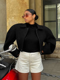 2025 Autumn Fashion Trend Casual Scimitum Collar Zipper Short Hair Coat Woman 68HZ