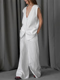 White V-Neck Cotton Sleeveless Vest Trousers Set 2025 Spring And Summer Fashion New Two-Piece Women 68HZ