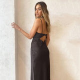 Ins Fashion Sling V-Neck Dress 2025 Hollow Open-Fork Temperament Long Dress Sexy Inside Women's Clothing 68HZ