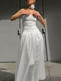 Autumn White Temperament Feel Shoulder Slings Slim Chest Low Waist Thin Dress Fashion Flower Dress 68HZ