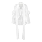 French Spring And Summer New Lotus Leaf Edge Ribbon With Sky Silk Yarn Shirt 2025 Fashion Women's Top 68HZ