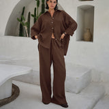 Casual Kaqi Cotton-Slemp Breathable Long-Sleeved Trousers Two Sets Of Autumn Loose Street Style Suit Woman 68HZ